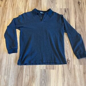 Vintage Ralph Lauren Polo Shirt Mens L Gray Textured Knit Cotton Rugby Pullover